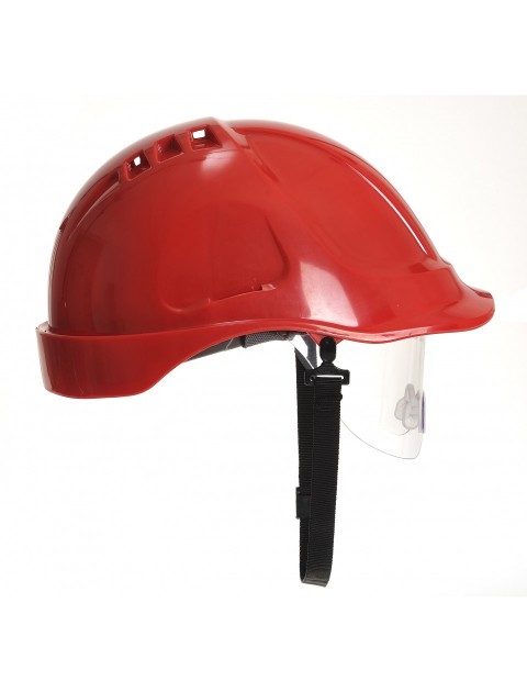 Portwest PW55 Retractable Visor Helmet - Red Personal Protective Equipment 